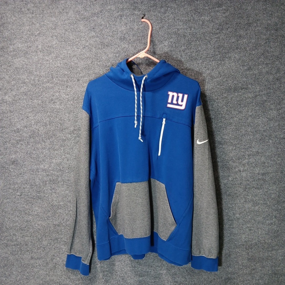 Nike NY Giants NFL Team Apparel Blue Grey Zip Pocket Hoodie Men XXL